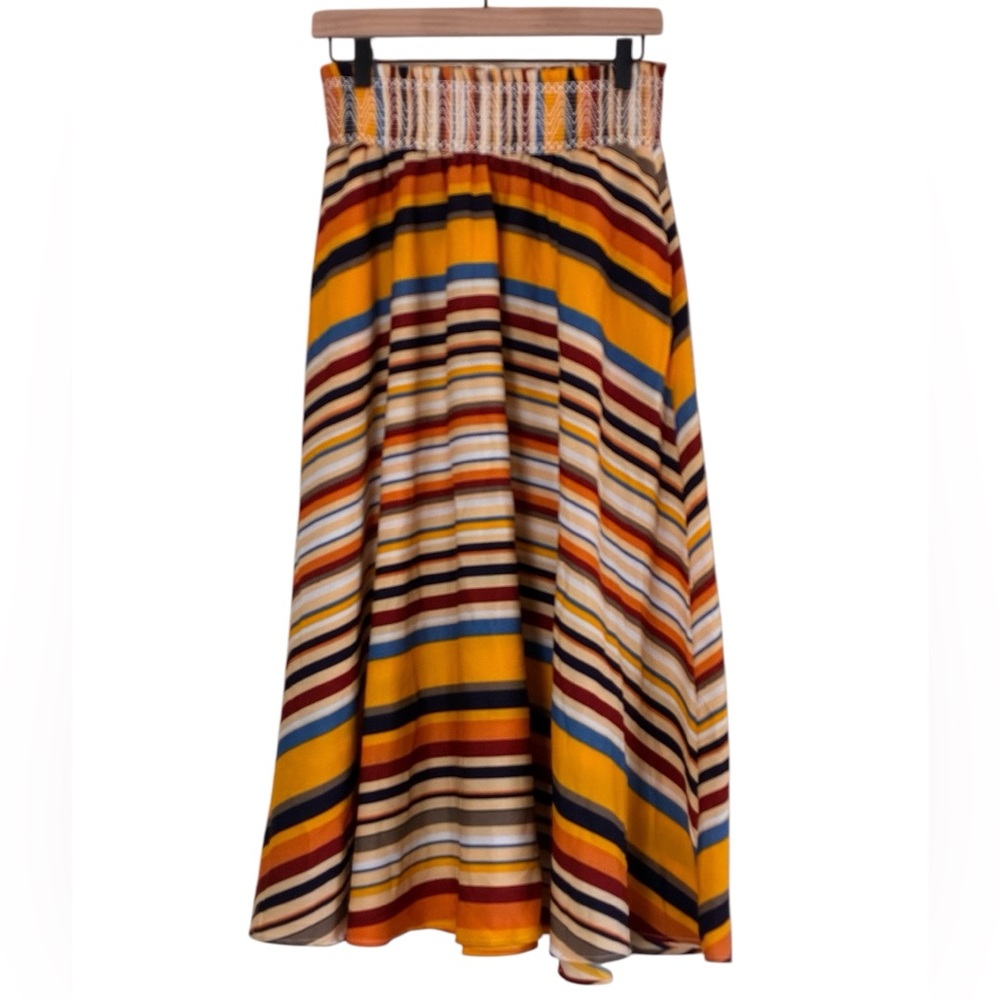 Flint & Moss | Chevron striped printed polyester smocked waistband maxi skirt